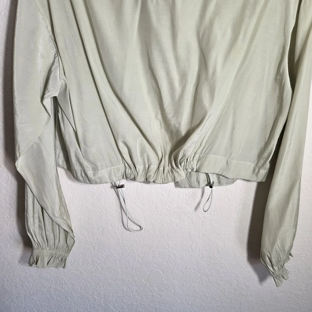 Cropped Sage Green Utility Blouse Drawstring Cinch Hem Shacket Size Medium - Picture 4 of 11
